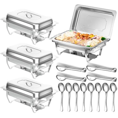 Chafing Dishes for Buffet, 8 Qt Food Warmers 4 Pack 4 Pans Silver - color: Silver