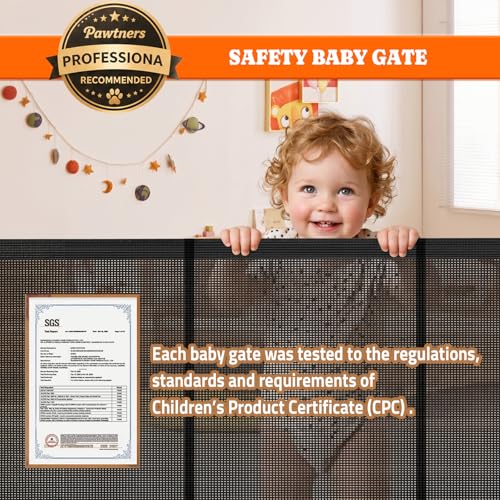 Pawtners Retractable Baby Gates, 34" Tall Extends to 120" Wide Dog Gate - size: 0-120" W x 34" H