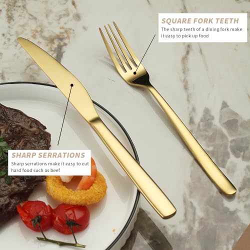 Berglander Gold Wedding Silverware Set 60pcs Service for 20, Titanium Plating Stainless Steel Flatware Set, Gold Spoons Forks Knives Set for Home, Wedding, Restaurant, Dishwasher Safe - color: b. 60 Pcs B