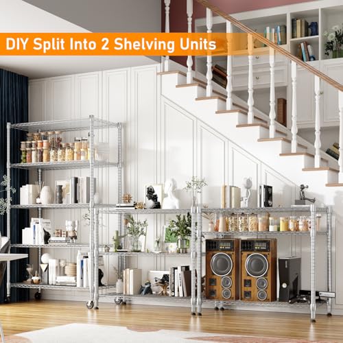 Himimi 5-Tier Heavy Duty Steel Wire Rack Storage Shelving, Adjustable Metal Storage Shelves with Wheels, 82''H Wire Shelf for Kitchen Garage Basement Pantry Organization, 18" D×36" W×82" H-Silver - color: Silver, size: 18"D×36"W×82"H, 5-Tier