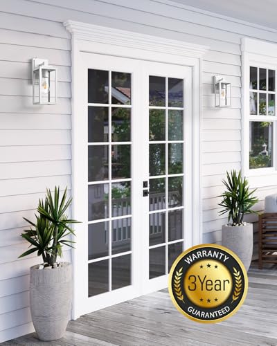 VIANIS White Dusk to Dawn Outdoor Wall Lantern, Anti-Rust, Waterproof - color: White, size: Standard Dusk to Dawn 2-Pack