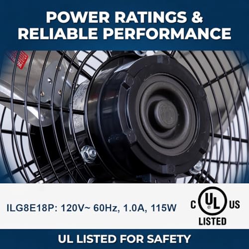 iLiving 18 Inch Wall Mount Fan, 4550 CFM High Velocity Metal Fan with 3 Speeds, Sealed Motor & 360° Tilt, Heavy Duty Wall/Ceiling Mount Fan for Garage, Warehouse, Barn, Greenhouse, Workshop - size: 18 Inches