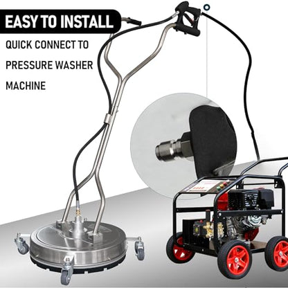Hourleey 24" Pressure Washer Surface Cleaner with Dual Handles, Stainless Steel Surface Cleaner with 4 Wheels for Driveways, Pathway, Sidewalks, Patios, Decks, 4500 PSI with 3/8" Quick Connector Kit - size: 24 Inch
