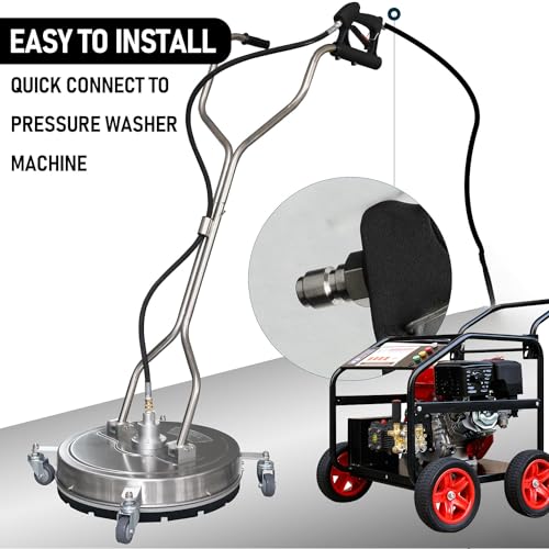 Hourleey 20" Pressure Washer Surface Cleaner with Dual Handles, Stainless Steel Surface Cleaner with 4 Wheels for Driveways, Pathway, Sidewalks, Patios, Decks, 4500 PSI with 3/8" Quick Connector Kit - size: 20 Inch