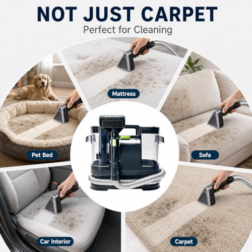 HAPOW Carpet Cleaner Machine, 18Kpa Portable Upholstery Cleaner for Couch Car fabric Furniture Mattress Area Rugs Pets Spot Extractor, with Dual Water Tanks, Cleaning Tool and Self Cleaning