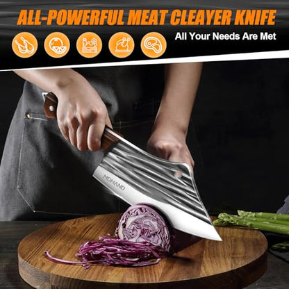 MDHAND Butcher Knife Set, Hand Forged Kitchen Chef Knife Set with Roll Bag - size: 14PCS Stripe Butcher Knife Set