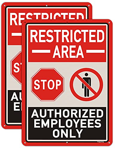 2 Pack Restricted Area Sign Authorized Employees Only 14 x 10 Inches Stop Do Not Enter Metal Reflective Rust Aluminum Weatherproof UV Protected Easy Mounting Indoor Outdoor Use