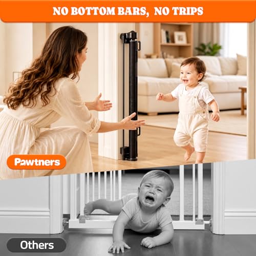 Pawtners Retractable Baby Gates, 34" Tall Extends to 46" Wide Dog Gate - size: 0-46" W x 34" H