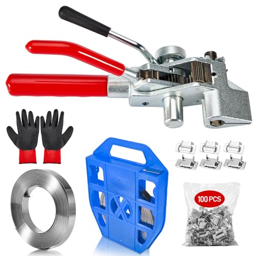 Banding Strapping Kit with Tensioner Tool - 3/4" x 200FT 304 Stainless Steel Binding Straps with Plastic Case ＆100 Metal Buckles, Metal Banding Tool for Bundling, Pallets & Pipes