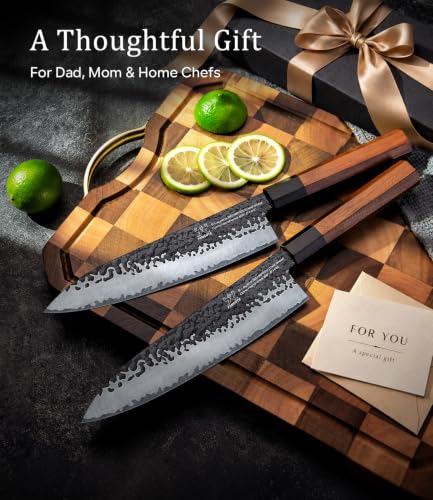 FAMCÜTE 8" Japanese Knife, Hand Forged Sharp Chef Knife w/Rosewood Handle - size: 8" Chef knife
