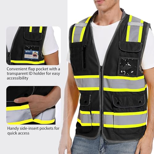 ArcRidge Reflective Safety Vest for Men and Women - High Visibility Construction Vest - Dual Tone Reflective Strips - color: Black, size: Medium