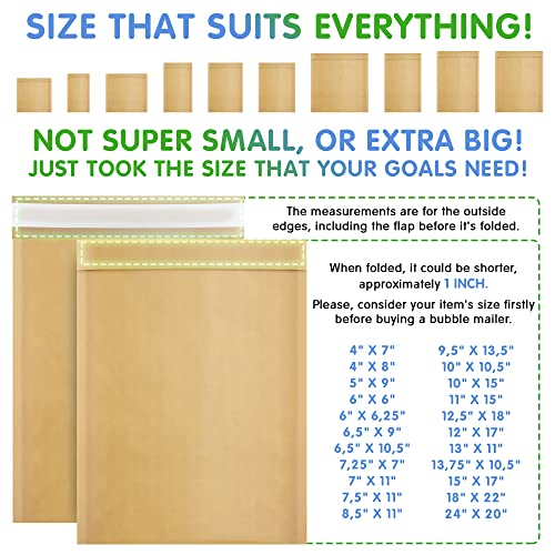 Kraft Bubble Mailers 7.25 x 11 Inch Natural Brown, Padded Envelopes Self Seal, Pack of 100, Bubble Lined Kraft Paper Mailing Envelopes for Shipping - color: Brown, size: 7.25" x 11" / 100 Pack