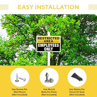 Restricted Area Employees Only Signs Outdoor - Rust Free Aluminium Metal No Entry Sign, UV Protected, Waterproof, Durable Ink Weather Resistant, Easy to Install & Read - 2 Pre-drilled Holes - color: Pack of 1, size: 12"x18"
