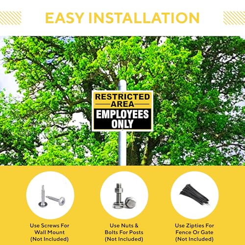 Restricted Area Employees Only Signs Outdoor - Rust Free Aluminium Metal No Entry Sign, UV Protected, Waterproof, Durable Ink Weather Resistant, Easy to Install & Read - 2 Pre-drilled Holes - color: Pack of 4, size: 8"x12"