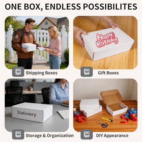Fishat 10" x 7" x 3" White Corrugated Cardboard Shipping Boxes Set of 25 - size: 10" x 7" x 3"