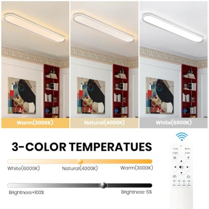 ADISUN Modern LED Ceiling Light Dimmable Linear Ceiling Light 47in Semi Flush Mount Long Lights with Remote Control and Side Lighting for Living Room Kitchen Dining Room - color: White-1Pack, size: 47 Inch