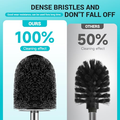 Toilet Brush and Holder Set, with Stainless Steel Handle Toilet Bowl Brush, Compact Toilet Scrubber Brush for Deep Cleaning Bathroom Restroom, Easy to Assemble-Grey - color: Gray