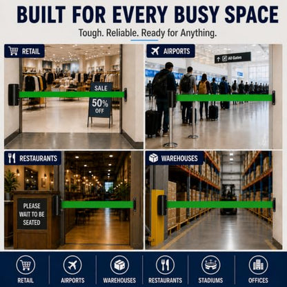 Crowd Control Warehouse WMB-125 Wall Mount Retractable Belt Barrier, 11 Ft - color: Green, size: Solid Color