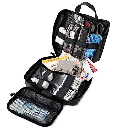 Scherber Vehicle IFAK Emergency Trauma Kit | 25+ Medical Supplies & Equipment, NAR Tourniquet & CPR Mask | Fully Stocked Rip Away Molle Pouch for Car, Home & Professional First Aid | Basic, Black