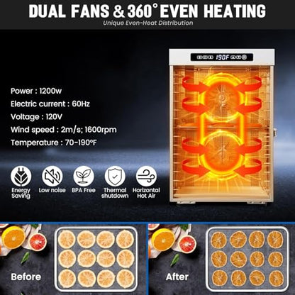 Food-Dehydrator for Fruit 14 Trays Large Food Dryer for Beef Jerky 190ºF - size: 14 trays