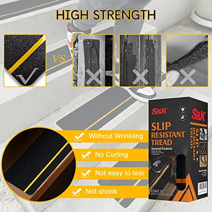 S&X Outdoor Stair Treads Non-Slip 6x24in, 5-Pack, Reflective - color: Reflective/Black, size: 6" x 24"