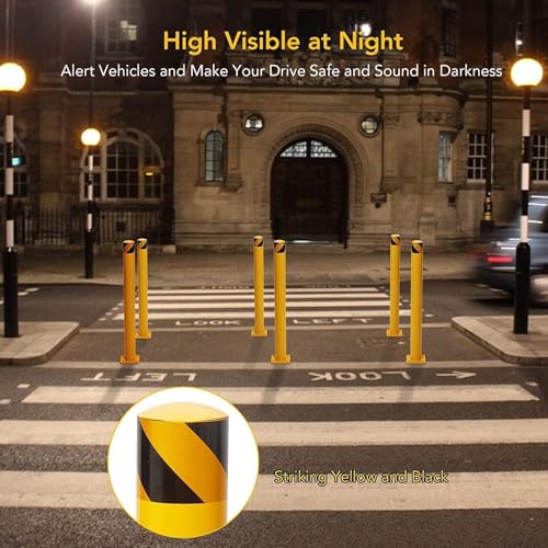 Heavy Duty Safety Bollard Post,42" Tall x 4.5" Diameter Steel Parking Barrier Pole with Mounting Base & Anchor Bolts, High Visibility Yellow for Traffic Control, Driveway, Warehouse(Single) - size: 36 Inch
