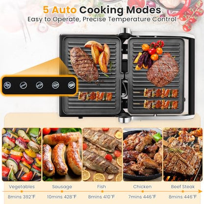 COSTWAY Electric Panini Press Grill, Gourmet Sandwich Maker with Tongs