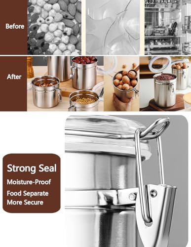 Walktosun Stainless Steel Food Container with Clear Lids Airtight Storage Container Stackable Small Canisters Kitchen Pantry Storage for Cereal, Snacks, Candy, Herbs, Spices, Sugar, Tea (Silver) - color: Sliver