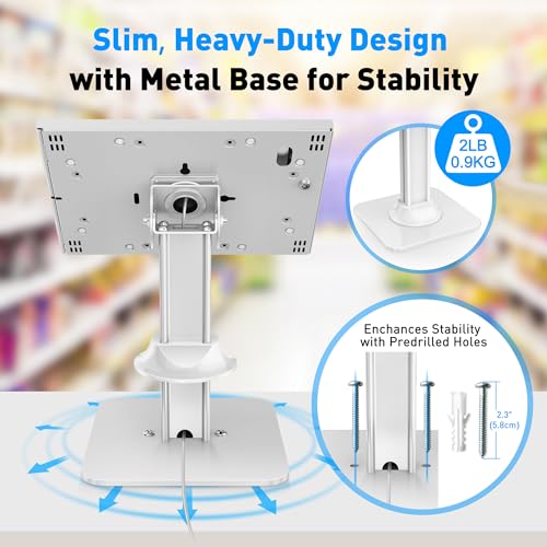 AboveTEK Anti-Theft iPad Kiosk Stand – POS iPad Security Stand & Locking Tablet Holder – Heavy Duty Base, 360° Swivel, 75° Tilt Bracket – Perfect for Retail Business (White) - color: White