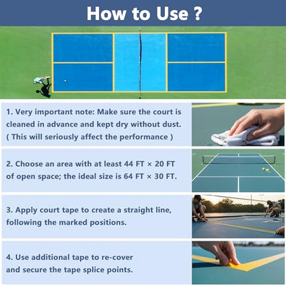 Pickleball Court Tape - 2" x 262 ft Professional Pickleball Marking Kit Yellow Tape for Temporary Court Lines with No Residue Durable Floor Marking Tape for Gym, Driveway, Backyard - size: 1 PCS