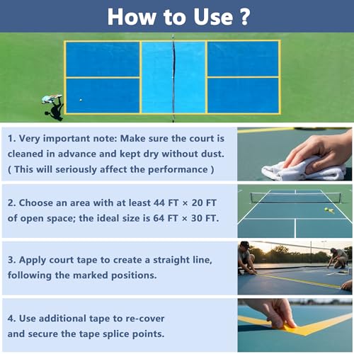 Pickleball Court Tape - 2" x 262 ft Professional Pickleball Marking Kit Yellow Tape for Temporary Court Lines with No Residue Durable Floor Marking Tape for Gym, Driveway, Backyard - size: 2 PCS