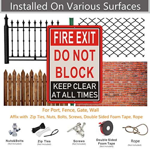 2 Pack Fire Exit Do Not Block Door Keep Clear at All Times Signs 14x10 Inches Fire Exit Safety Sign Do Not Block Sign Metal Reflective Sturdy Rust Aluminum Weatherproof Easy to Install