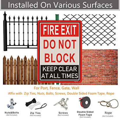 2 Pack Fire Exit Do Not Block Door Keep Clear at All Times Signs 14x10 Inches Fire Exit Safety Sign Do Not Block Sign Metal Reflective Sturdy Rust Aluminum Weatherproof Easy to Install
