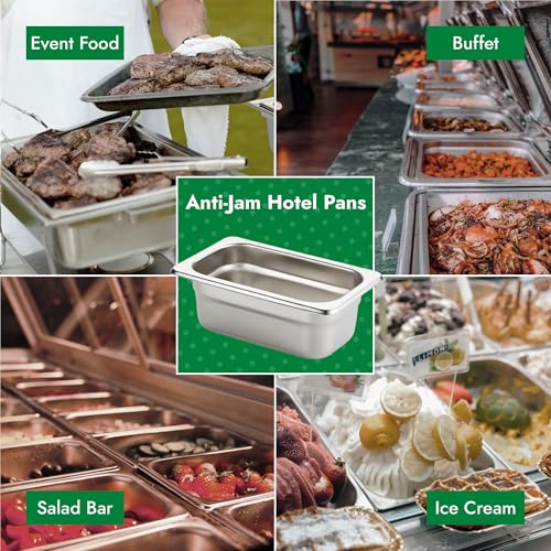 HECMAC 6 Pack Anti-Jam Hotel Pans, 1/9 Size 2-1/2 Inch Deep, Commercial Stainless Steel Chafing Steam Table Pan, Catering Storage Metal Food Pan, 23 Gauge - size: 1/9 Size, 2-1/2" Deep