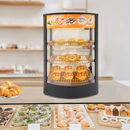 3-Tier Commercial Food Display Warmer,800W Electric Food Warmer Countertop Pizza Warmer Countertop with LED Lighting Removable Shelves Glass Door, Pastry Display Case for Buffet Restaurant 110V