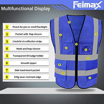 FEimaX High Visibility Safety Vest Mesh Work Vests with Reflective Strips - color: Blue, size: Medium