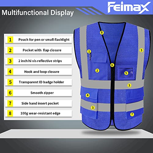 FEimaX High Visibility Safety Vest Mesh Work Vests with Reflective Strips - color: Blue, size: Large