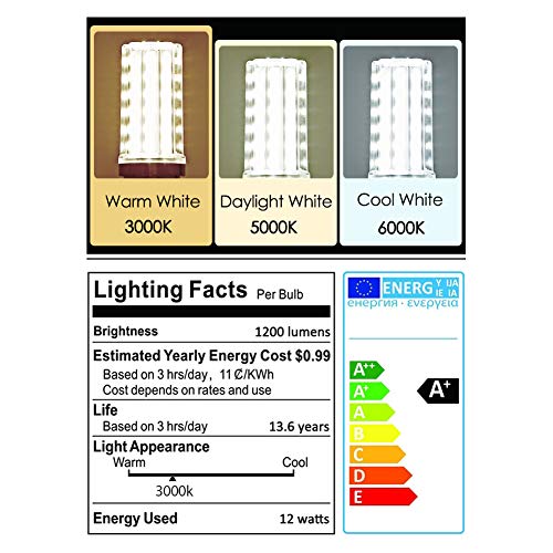 E12 LED Bulbs 12W Candelabra led Light Bulb,100 Watt Equivalent 1200lm Warm White 3000K E12 Base LED Chandelier Light Bulbs Non-Dimmable LED Corn Bulbs, Pack of 6 - color: E12-12w-3000k-6pcs