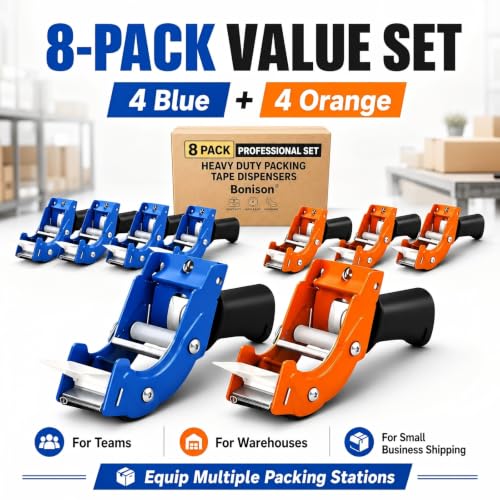 8 Pack Professional 3-Inch Tape Gun Dispenser, Heavy-Duty Packing Tape Dispenser for Shipping Boxes, Quick Reload, Works with Standard & Thick Tape, Ergonomic Handle for Warehouse, Moving & Office - size: 8 pack