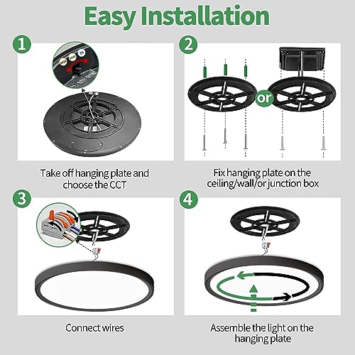15.8Inch 2PK Black LED Flush Mount Ceiling Light,32W,3480LM,3CCT Selectable - color: Black, size: 15.8" 2PK