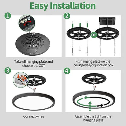 15.8Inch Black LED Flush Mount Ceiling Light, 32W, 3480LM, 3CCT Selectable - color: Black, size: 15.8" 1PK