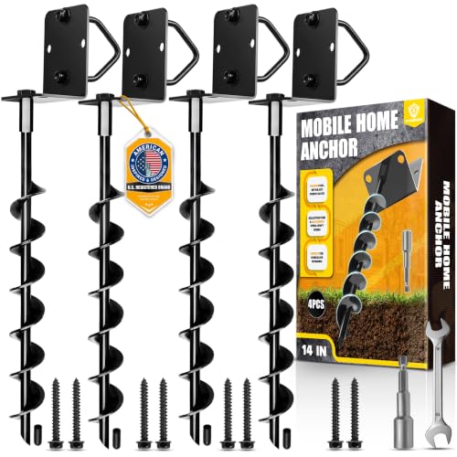 [UPGRADED] 14” Full Spiral Blade Mobile Home Anchor - 4pcs Ground Anchor - size: 14"