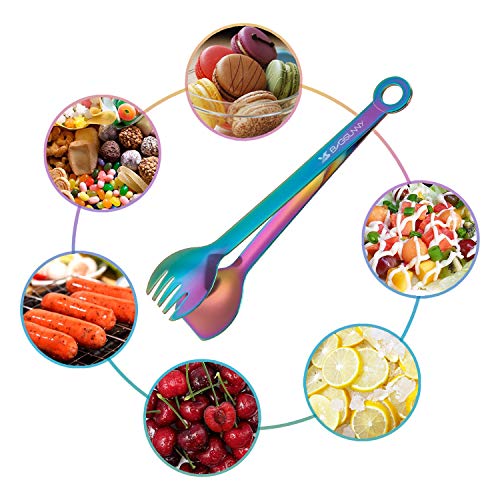 MSY BIGSUNNY Multicolor Small Serving Tongs - 6 Inches Premium Stainless Steel Appetizer Tongs, Set of 4 - color: Rainbow, size: 6 inch