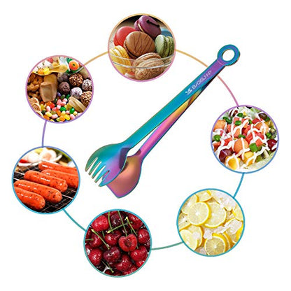 MSY BIGSUNNY Multicolor Small Serving Tongs - 6 Inches Premium Stainless Steel Appetizer Tongs, Set of 4 - color: Rainbow, size: 6 inch