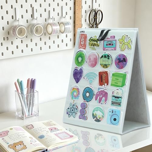 PACMAXI Double-Sided Portable Sticker Display Stand Organizer - color: White