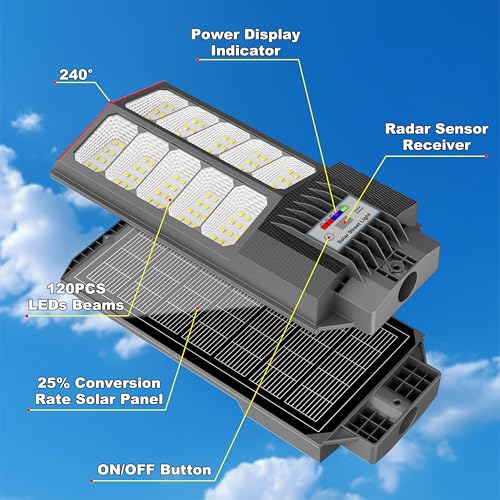 Solar Street Lights Outdoor Waterproof 6500W Solar Flood Lights Dusk to Down with Motion Sensor for Parking Lot, Outdoor Street Light Solar Powered 7000K for Yard Patio and Walkway - size: L-1PC