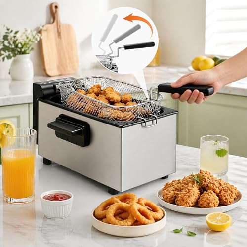 SUSTEAS Electric Deep Fryer, Oil Fryer, Removable Fry Basket, 2.7QT, 1500W - size: 3.0L