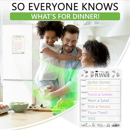 Dry Erase Magnetic Meal Planner for Refrigerator A4 (8.5x12 inch) - Magnet Weekly Menu Board for Fridge - Magnetic Menu White Board - Fridge Meal Planner Magnet - Dinner Meal Planner Dry Erase Board - size: White 8.5"W x 12"H