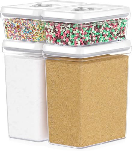 DWËLLZA KITCHEN Large Airtight Food Storage Containers with White Lids (3.8L, 0.8L) - Clear Plastic Bulk Food Pantry & Kitchen Storage Containers for Flour, Sugar 4 Pc BPA-Free, Keeps Fresh & Dry - color: 08 - 3.8 Liters & .8 Liter (Set of 4)