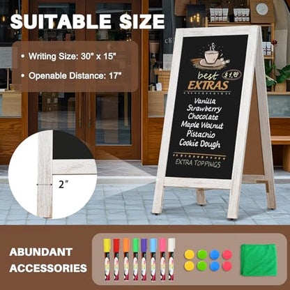 4 THOUGHT A-Frame Double-Sided Magnetic Chalkboard 40"x20", Rustic White - color: Rustic White